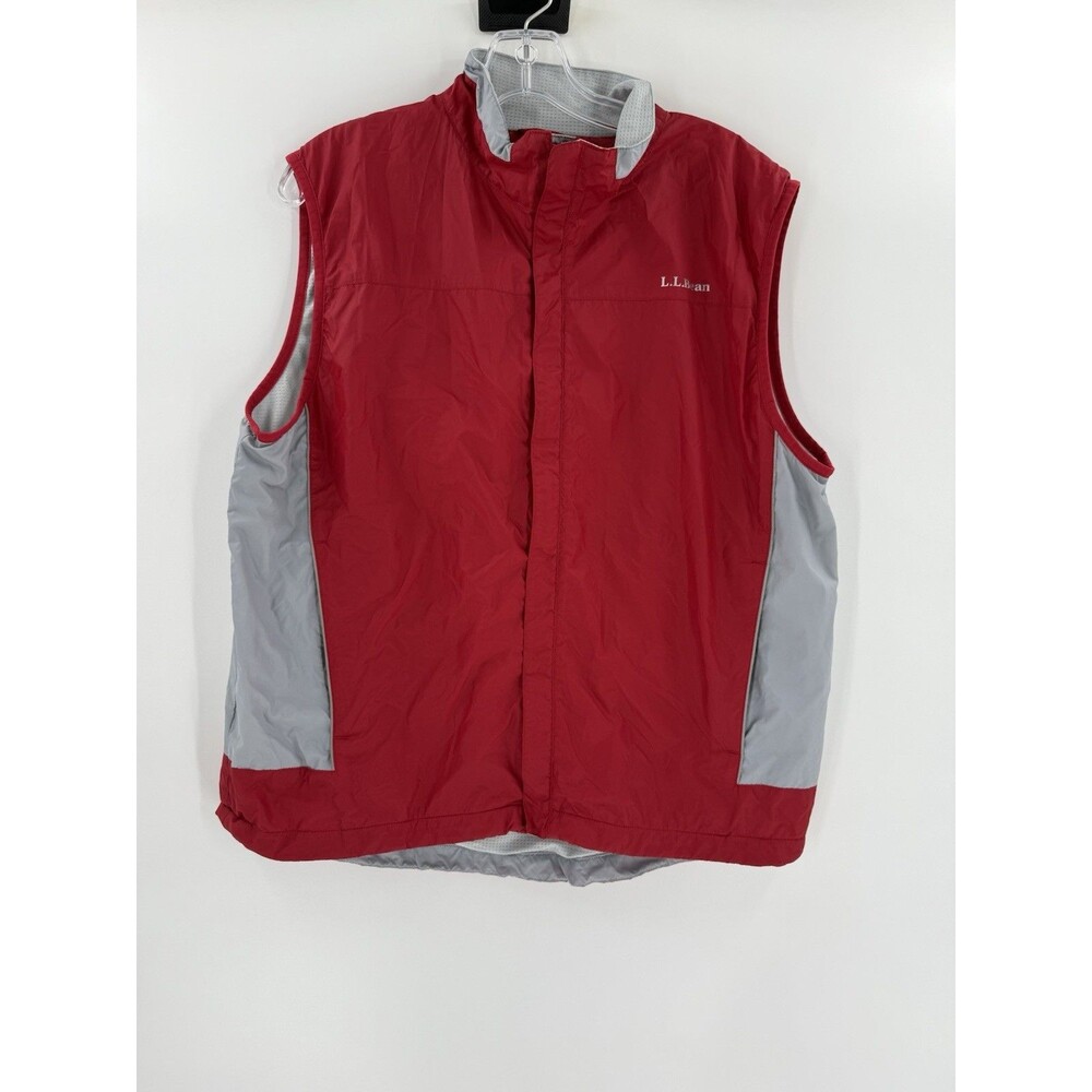 LL Bean Vest Men's LARGE Red Gray Full Zip Casual Zip Mock Neck Casual Hiking